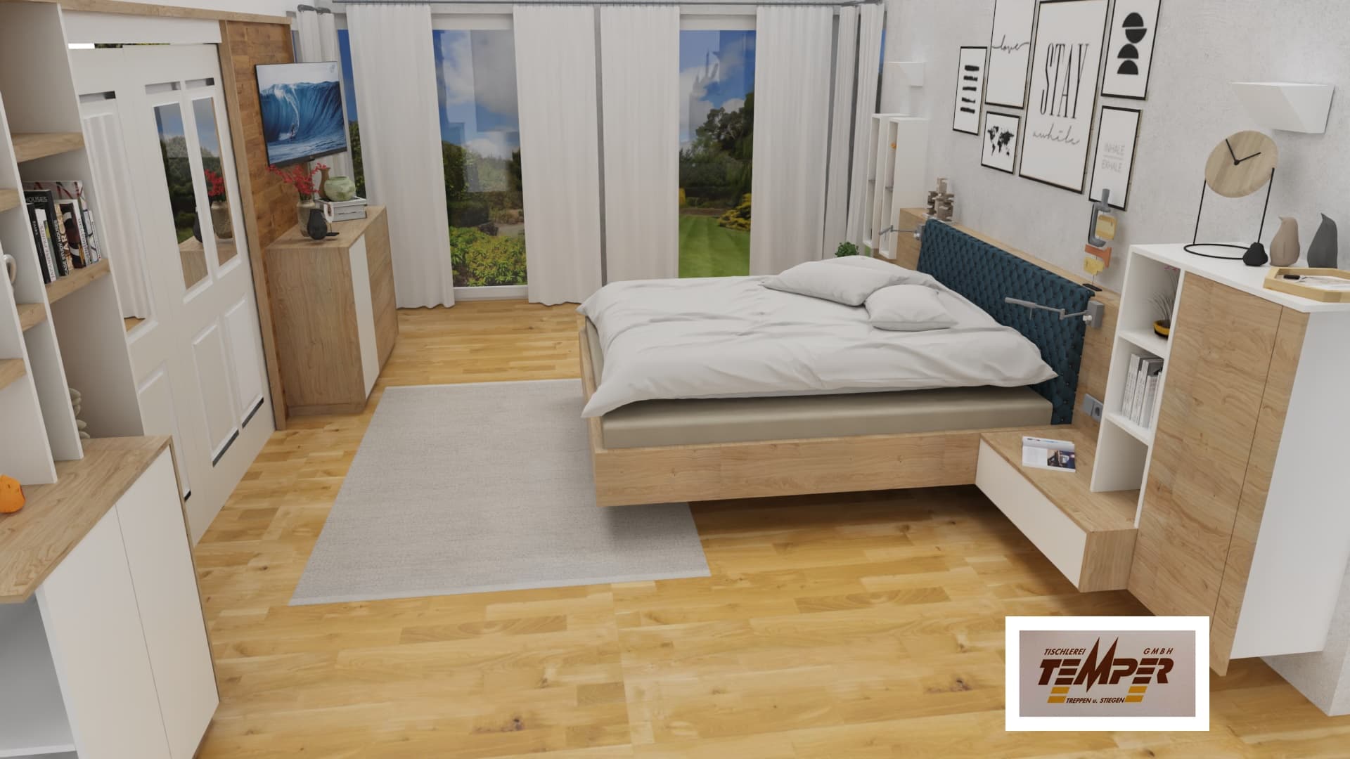 Elternschlafzimmer mit Schiebeelementen und Holzakzenten - Bild 1