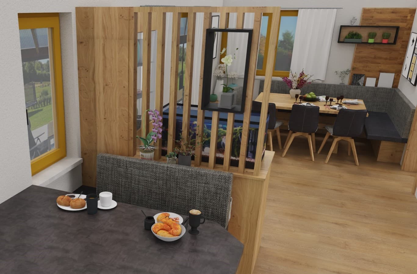 Esszimmermöbel mit Holzlamellen - Bild 1