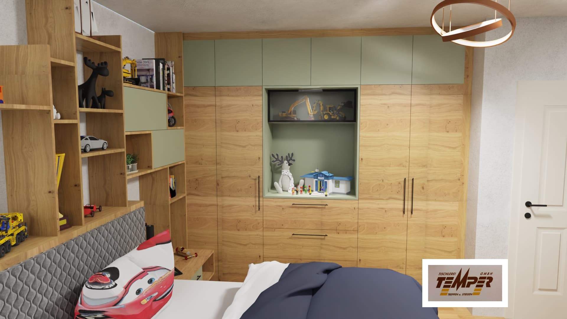 Kinderzimmer Bub mit grünen Akzenten und Massivholz - Bild 2