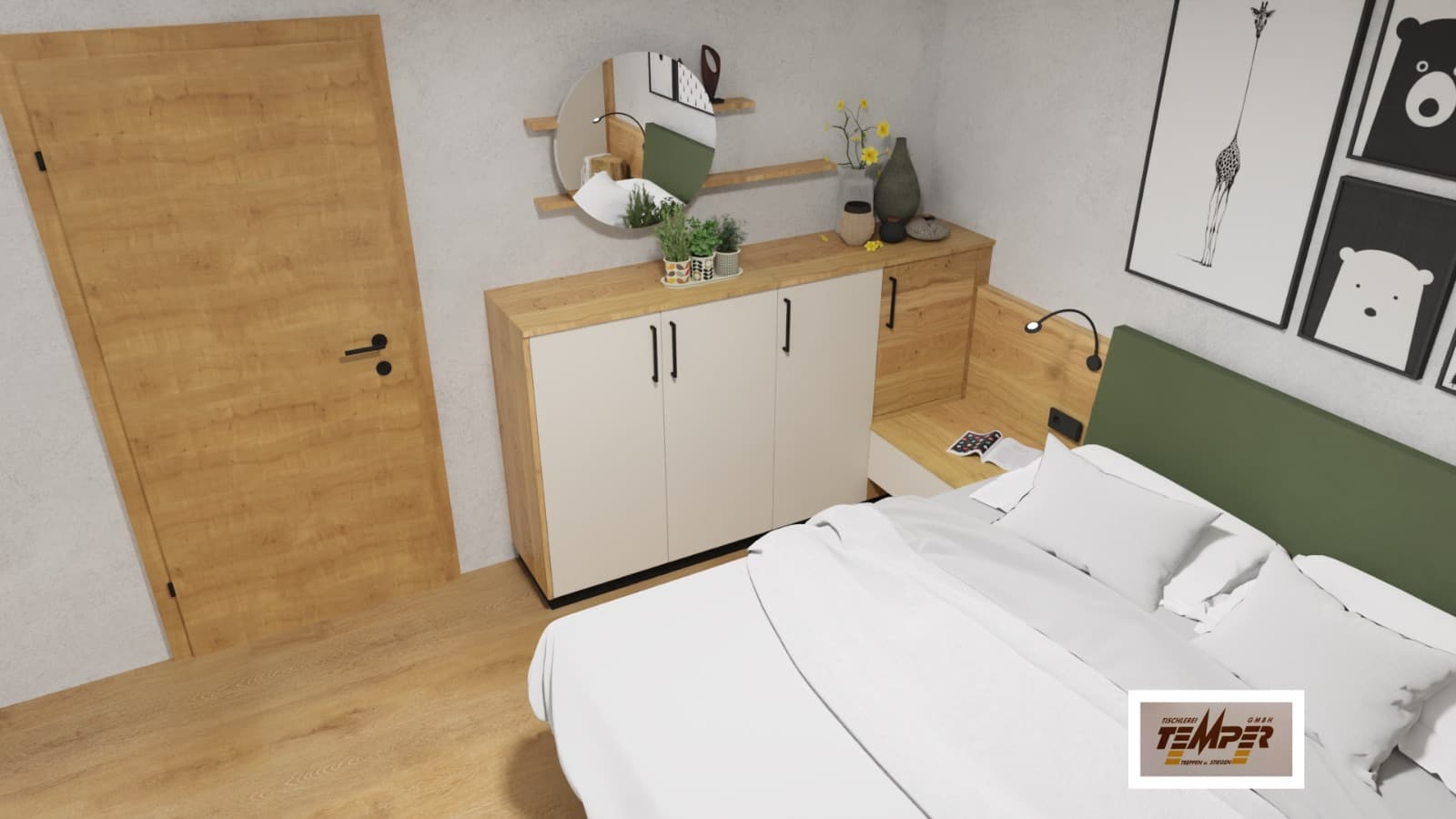 Schlafzimmer in Eiche mit grünem Bettkopfteil - Bild 4