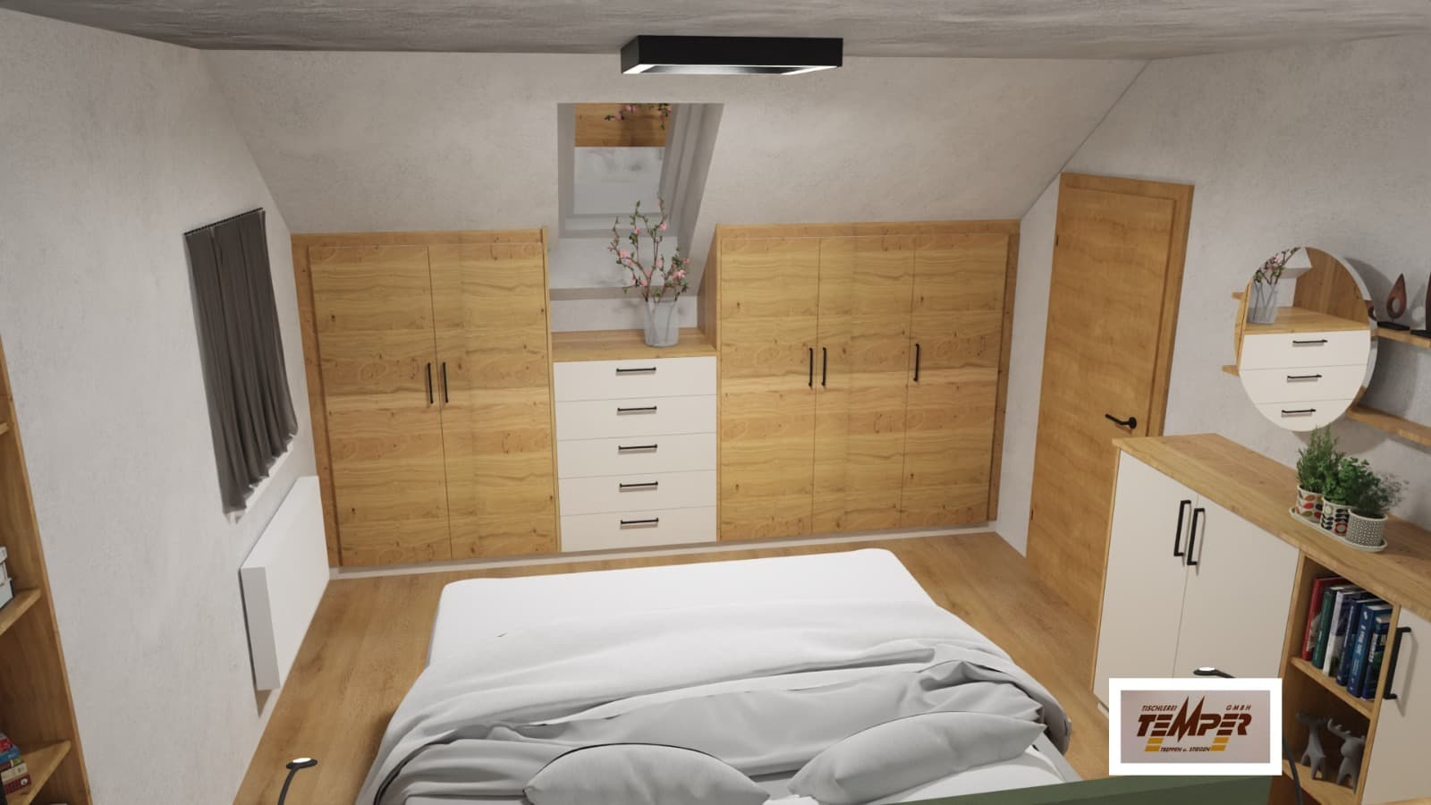 Schlafzimmer in Eiche mit grünem Bettkopfteil - Bild 5